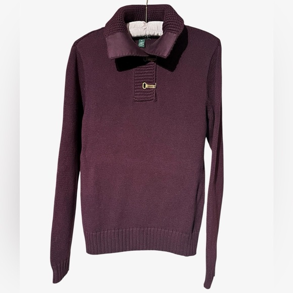 Ralph Lauren Collared Purple Knit Sweater with Gold Clasp Closure NWOT - Picture 1 of 16